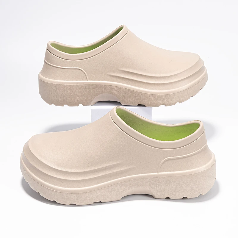 Men's Chef Waterproof, Non-Slip, Oil-Proof Kitchen-Specific Large-Size Thick-Soled Wear-Resistant Slip-On Work Safety Shoes Sand