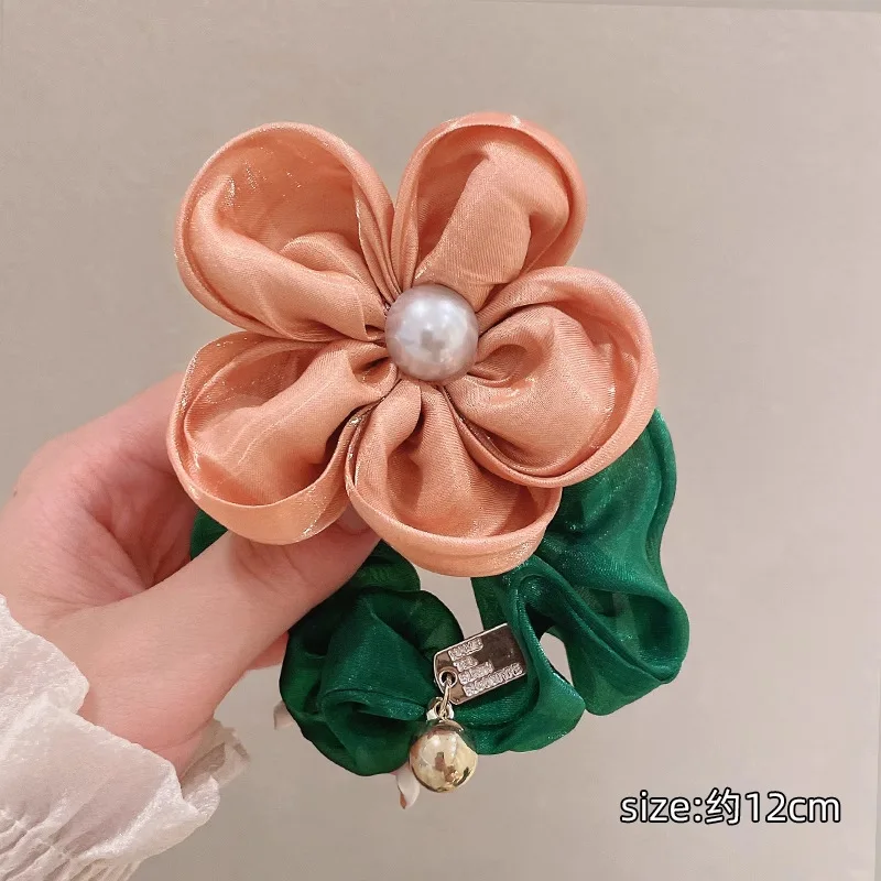 

New Vintage Big Flower Hair Ring Headband Girls Korea Elastic Rubber Band Hair Rope for Women Ponytail Tie Hair Accessories