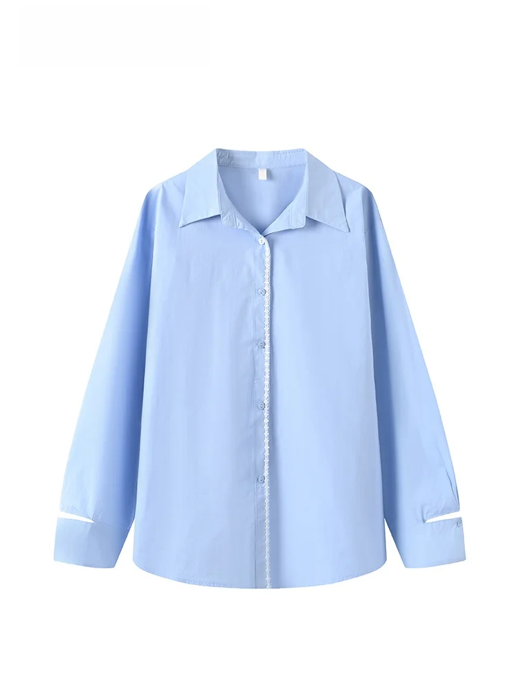 

plus Size Neck Long Sleeve Shirt Women's Casual Spring New Style Fatter Sister Versatile Slimming Loose Fit Top