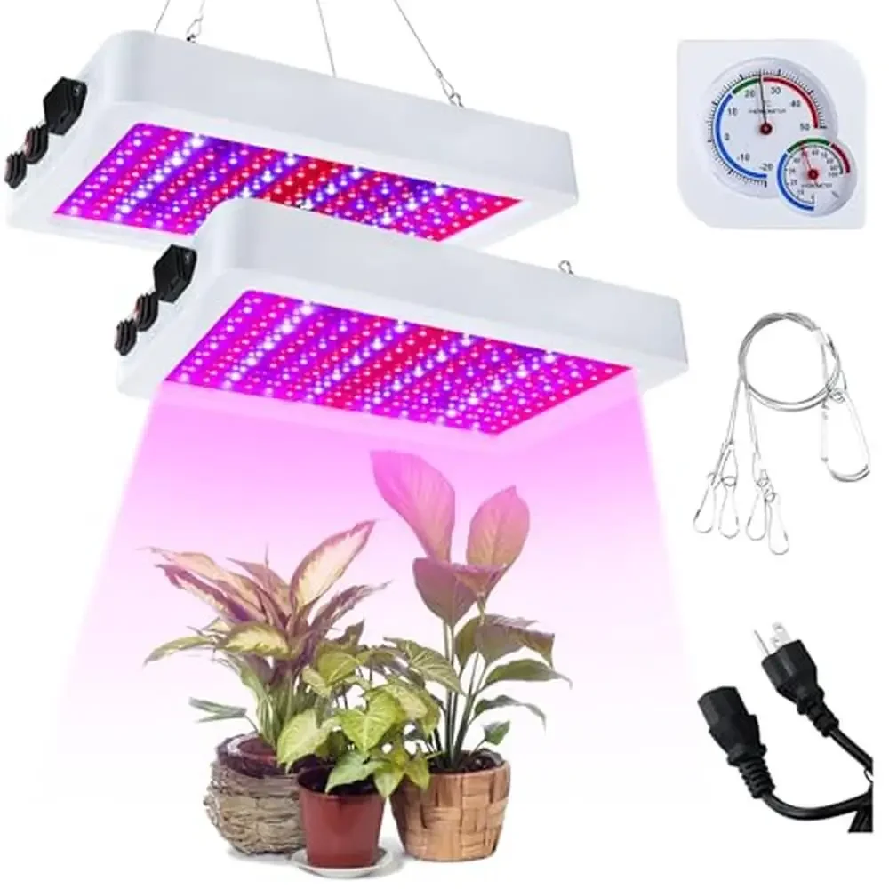 2 Pack 1000W LED Grow Lights Indoor Plants Full Spectrum Efficient Plant Growing Lamps with 3 Modes Daisy Chain and Hygrometer