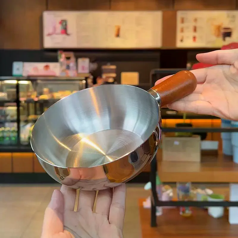 Single-person Pot Stainless Steel Bowl Walnut Wood Handle Fruit Salad Yogurt Bowl Breakfast Cooking Tool Kitchen Restaurant