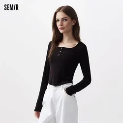 Semir 2024 Bottoming Shirt Women Daily Simple Solid Color Top Gentle And Slim Fit With Square Collar And Slimming Shirts