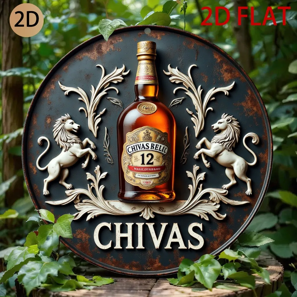 Letrero de Gas Retro de Metal, Decoración de Whisky en Metal 3D para Bar en Casa, Letrero Redondo de Metal Vintage