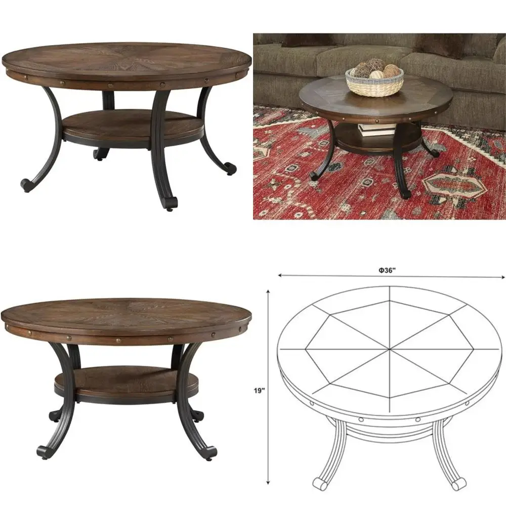 

Деревянный и металлический журнальный столик в винтажном стиле с отделкой землисто-коричневого цвета