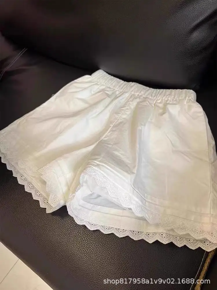 

Lace White Shorts Women's Summer Thin Loose Fit Small VersatileaCasual Wide-Leg Pants