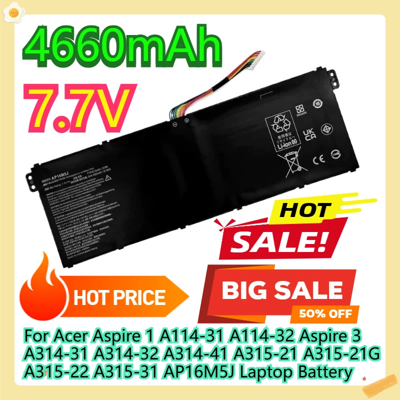 

Аккумулятор для ноутбука Acer Aspire 1 A114-31 A114-32 Aspire 3 A314-31 A314-32 A314-41 A315-21 A315-21G A315-22 A315-31 AP16M5J