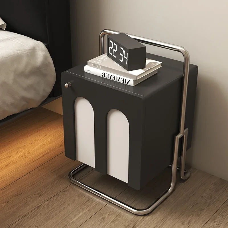 Modern Simple Black Bedside Stainless Steel Paint Locker Bauhaus Style Internet Celebrity Bedroom Table for Apartment