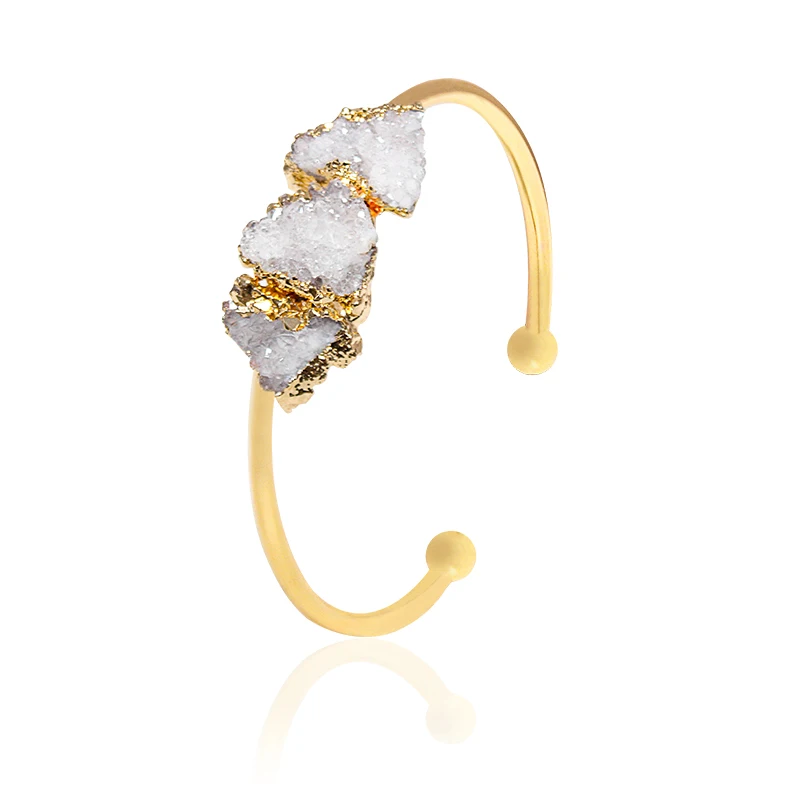 Irregular Raw Druzy Stone Bracelet for Women Handmade Crystal Cluster Open Cuff Bangle Jewelry