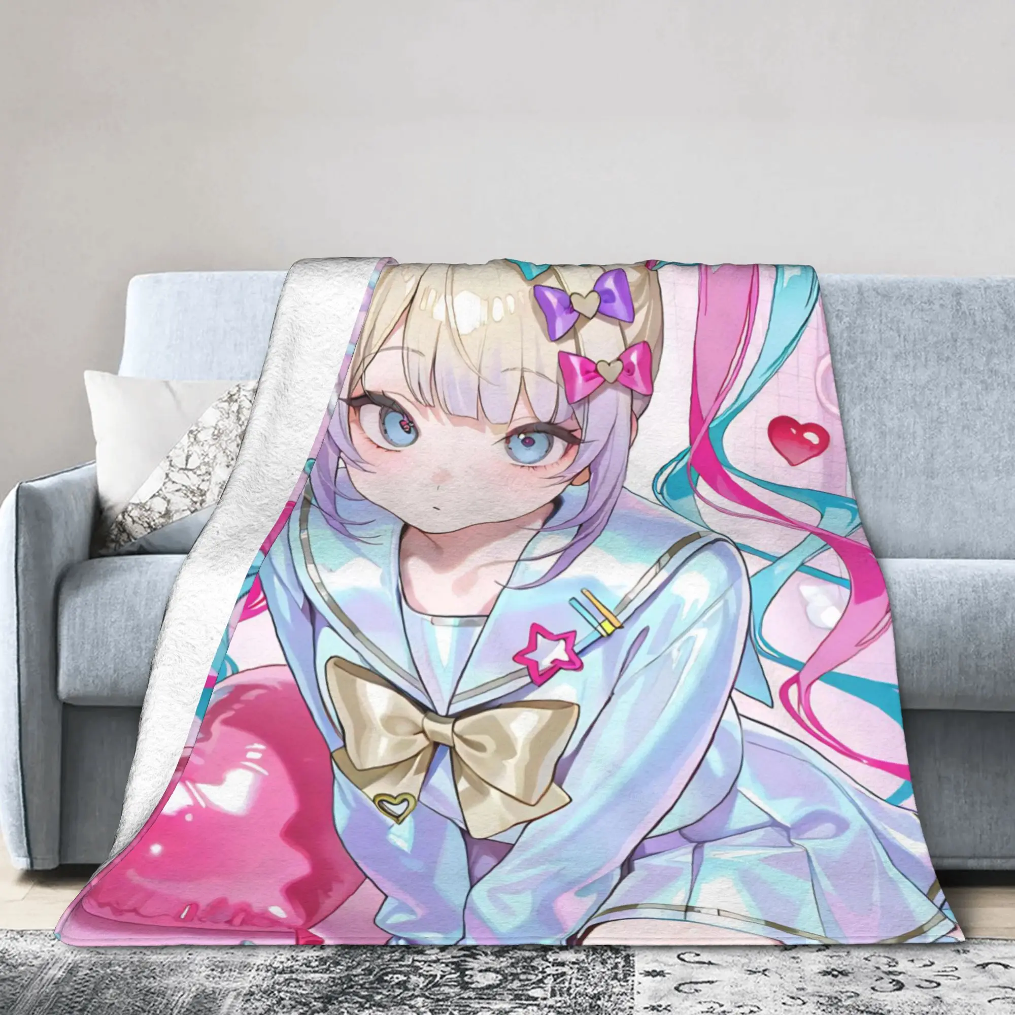 OMG kawaii Angel Flannel Blankets Needy Girl Overdose Creative Throw Blanket for Home 150*125cm Plush Thin Quilt