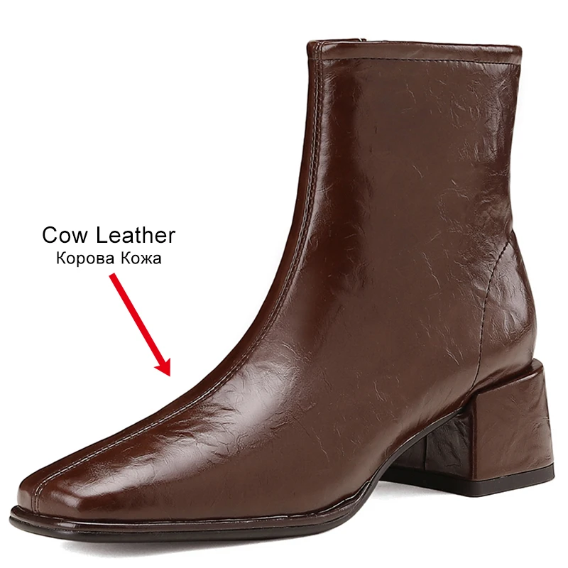 JOZHAMTA Size 33-44 Ankle Boots For Women Side Zipper Stitched Square Toe Chunky Heel Short Boots 2025 Fall Winter Fashion Dress