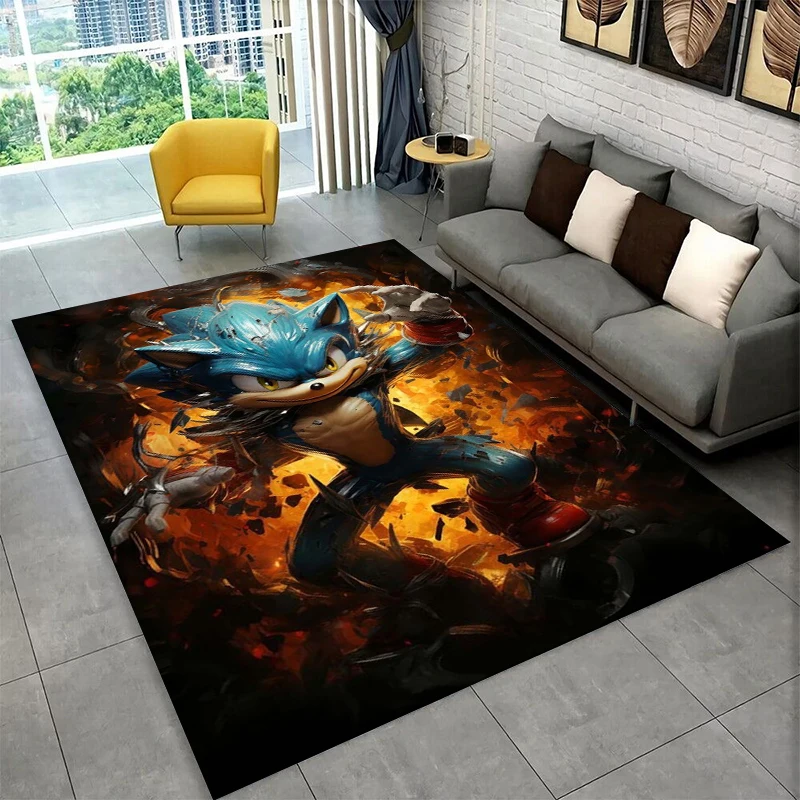 HD Retro Game S-Sonic Cartoon Non-Slip Area Rug for Living Room Bedroom Playroom,Decorative Carpet Floor Mat Home Decor Holiday