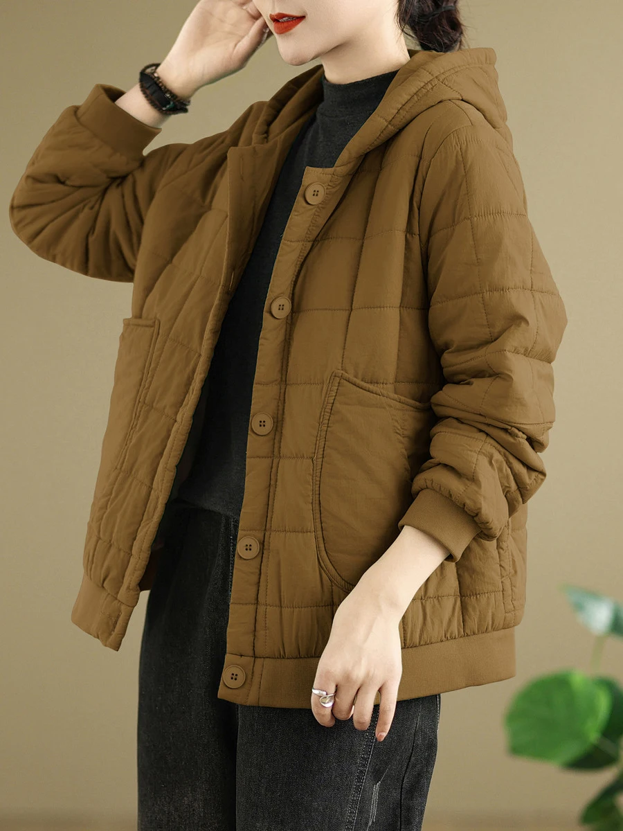 Thiened Winter Cotton Jaet Women's Casual Coat Warm Plaid Hooded Spring Autumn Winter Faionable Ladies' Outerwear