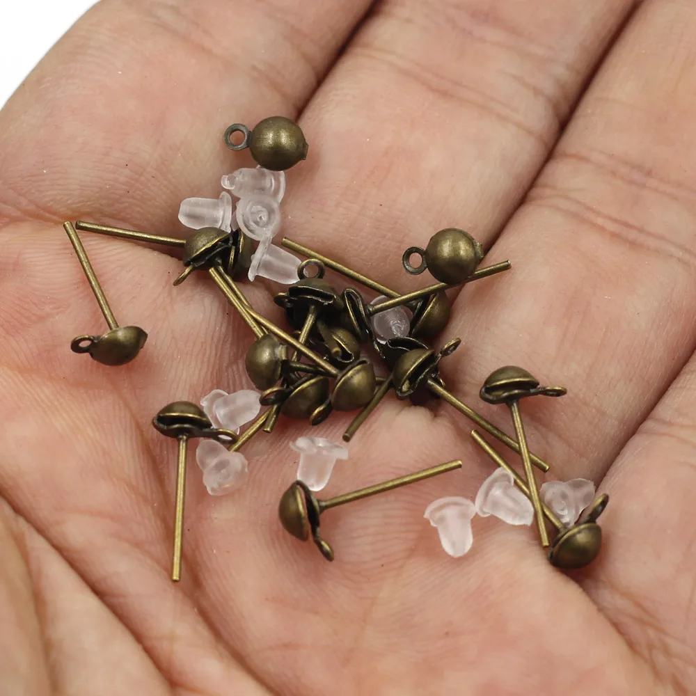 Bronze Tone Earring Posts With Rubber Stoppers Crafts Jewelry DUY Making 14x7mm