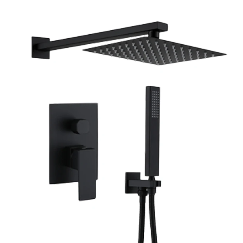 

#*-Brushed Nickle Stainless Steel Bathroom Shower Hot And Cold Shower Mixer In Wall Mounted Rain Concealed Shower Set