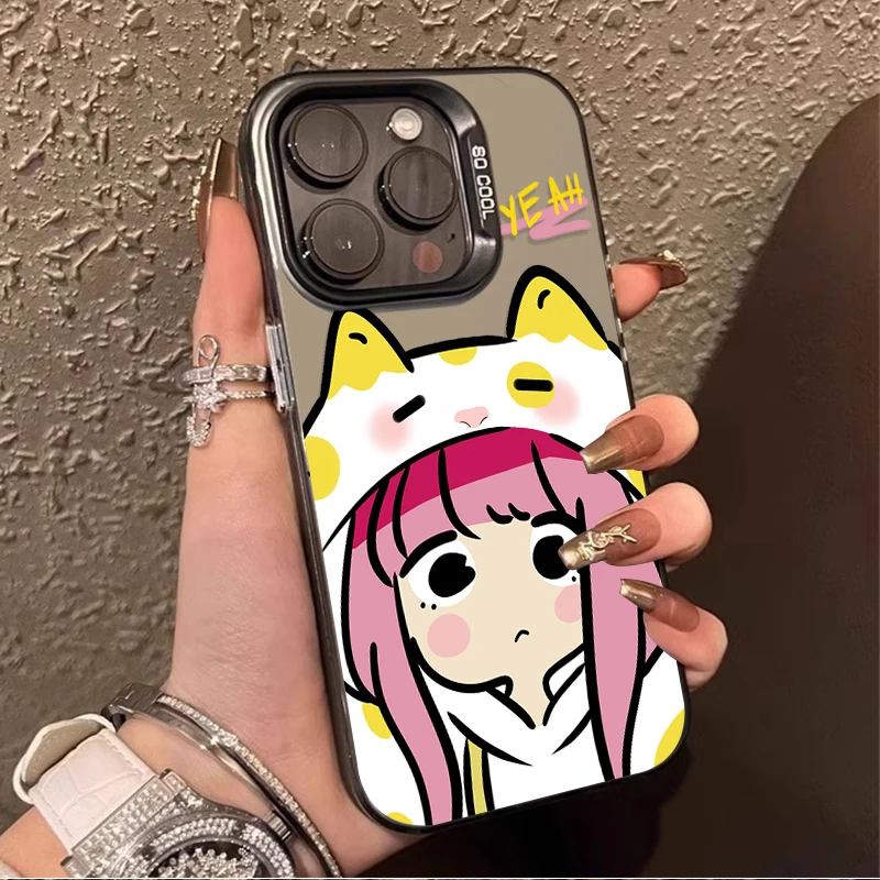 Cartoon Cute Girl IMD Phone Case For iPhone 16 Pro Max 15 14 13 12 11 Pro Max XS X XR 16 Plus Hard Shockproof Bumper Back Cover