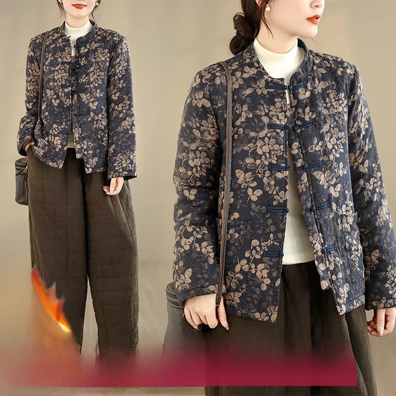 

Высококачественное хлопковое льняное этническое хлопковое пальто большого размера с круглыми пуговицами Fem, хлопковая верхняя одежда, маленькая хлопковая подкладка