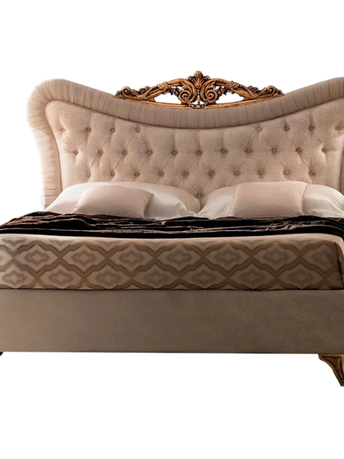 

European style double bed master bedroom neoclassical fabric bed1.8m2 solid wood carved wedding bed Luxury light princess