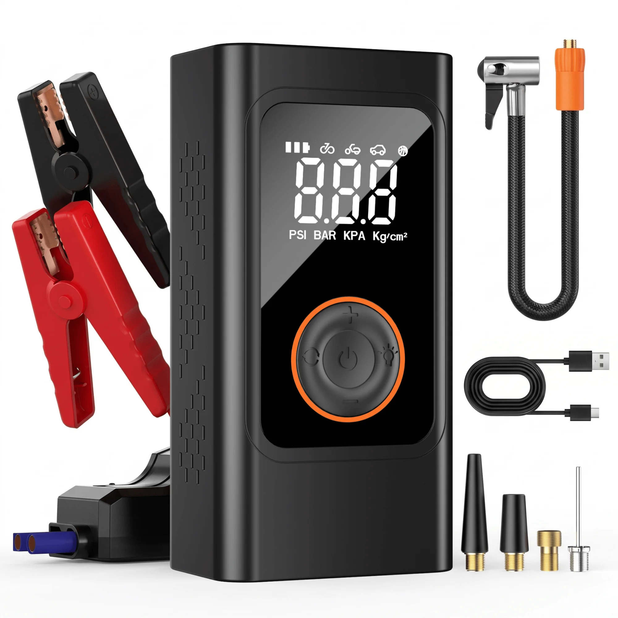 STSCELZ: avviatore portatile e compressore d’aria combinati, booster di emergenza per batterie da 12 V con cavi di avviamento, gonfiatore per pneumatici senza fili da 150 PSI, flusso d’aria di 32