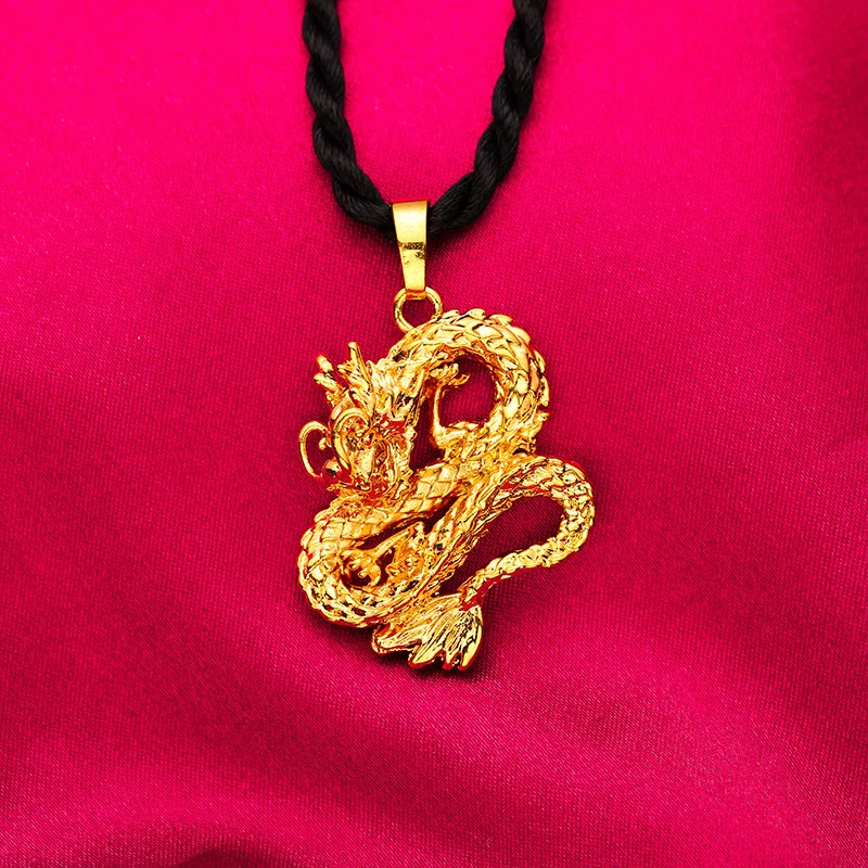 

Women's Dragon Pendant (24K AU999) - Hollow Dragon Head with Bead, Shiny Chain, Wedding Tea Ceremony, Auspicious Protection
