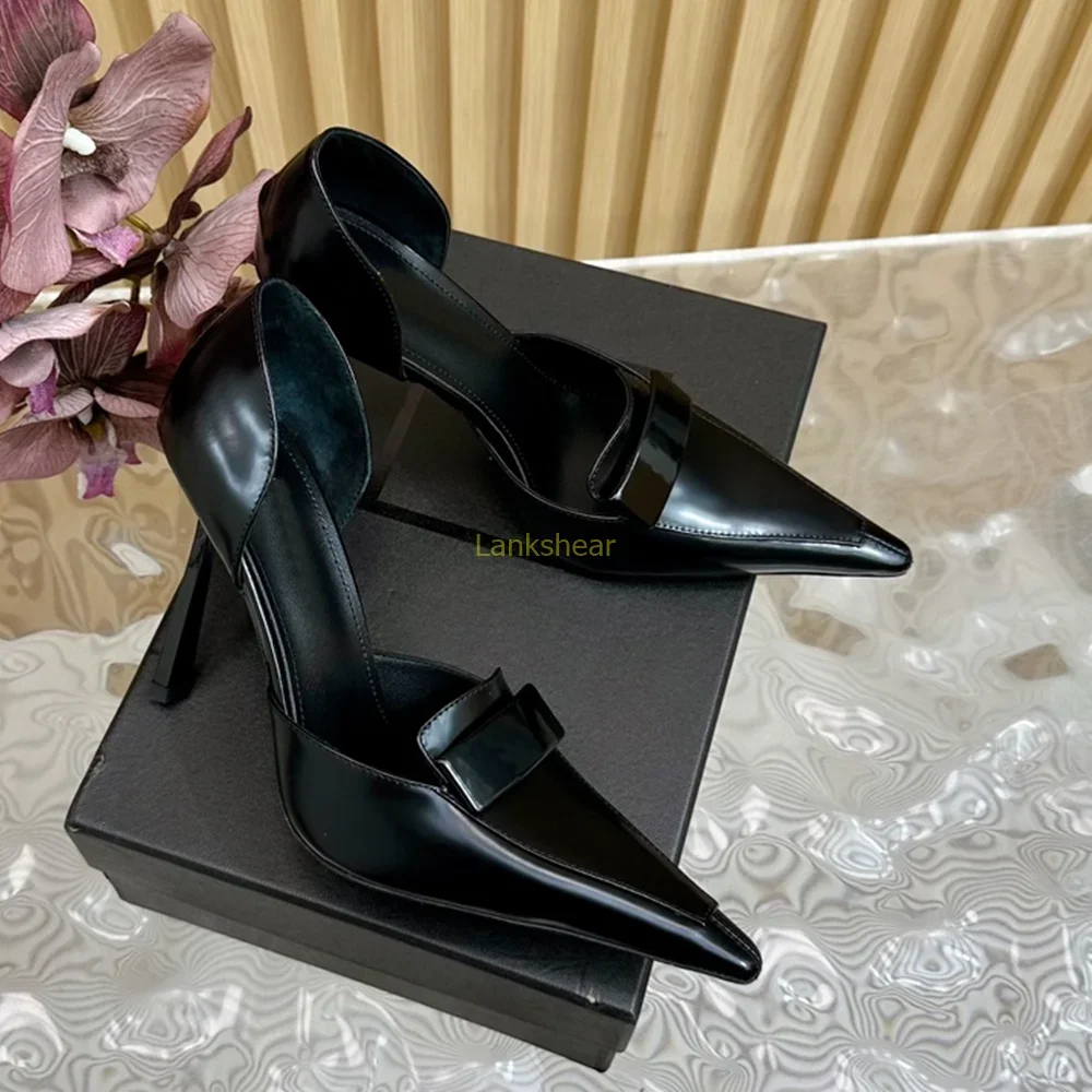 Shing Patent Leather Cover Heel Pumps Sexy Pointed Toe Thin Heel Slip On Solid New Arrivals Fashion Wodern Shoes