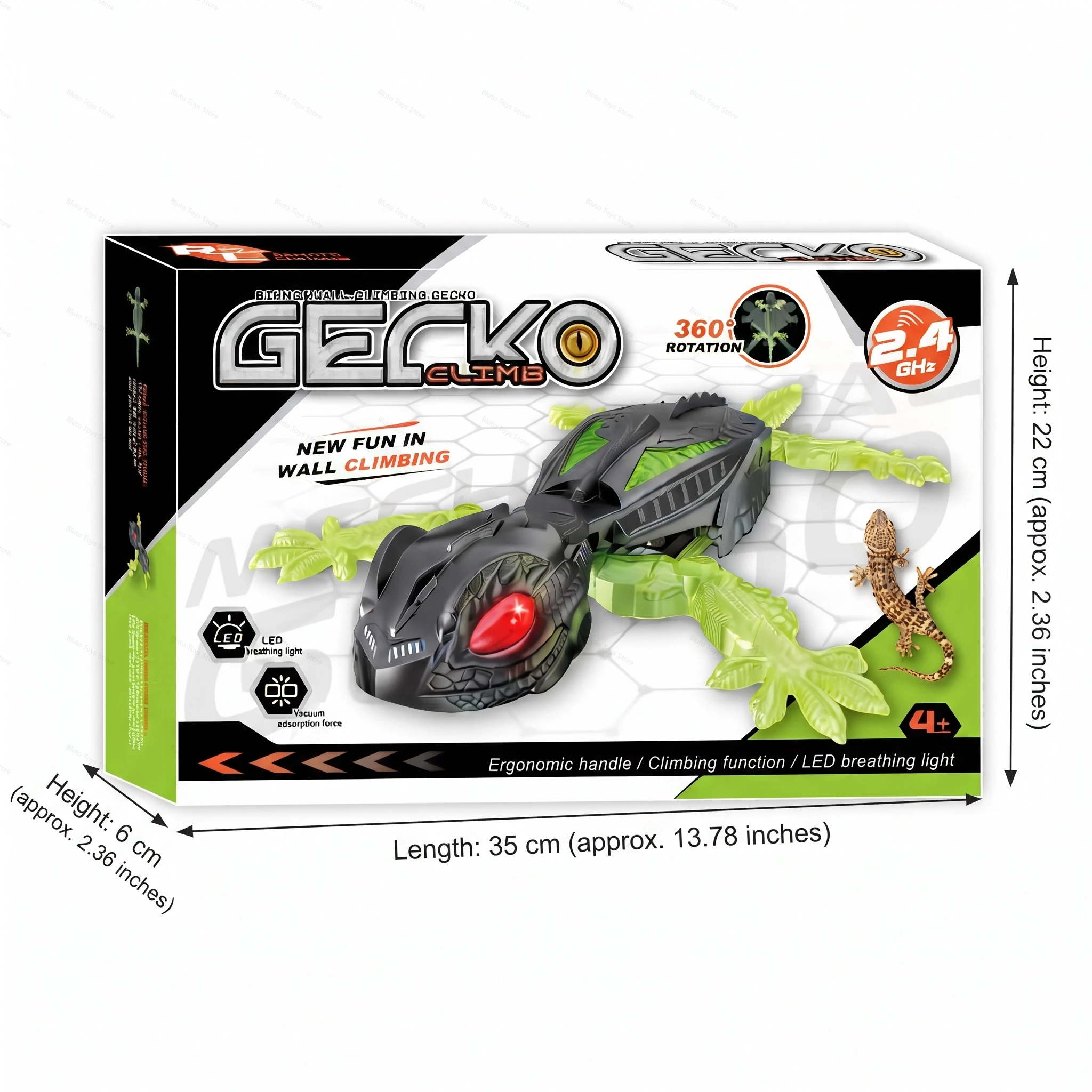 RC Wall Climbing Lizard Toy with LED Light, 360° Rotating Electric Remote Control Gecko for Smooth Wall/Floor/Glass/Ceiling