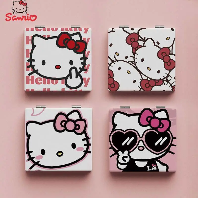 

Anime Saniro Hello Kitty Mini Makeup Mirror Portable Cute Kt Cat Two-side Folding Make Up Mirrors Women Girls Birthday Gifts