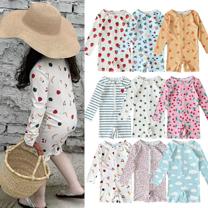 

Children's Sunscreen Long Sleeved One-piece Swimsuit 2025 New Summer Cute Swimsuits for Boys and Girls Seaside Vacation Swimsuit