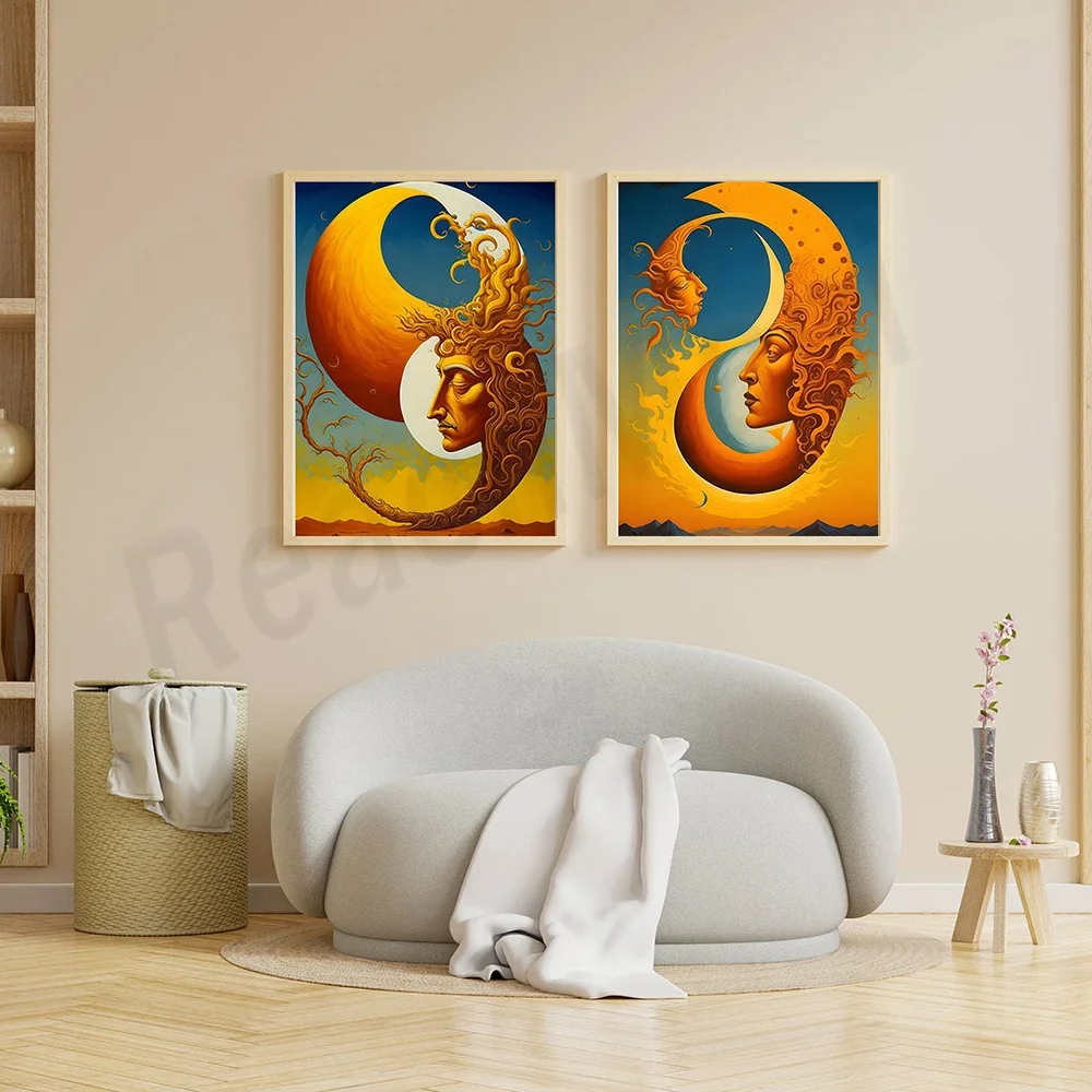 Salvador Dali style moon poster, abstract poster, surreal style printable abstract art exhibition poster, modern decoration,