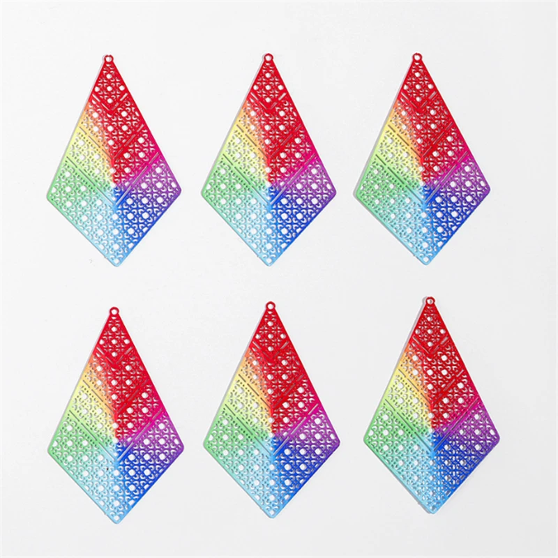 20Pcs/Lot Creative Rainbow Hollow Rhombus Waterdrop Geometric Charms Connectors DIY for Earrings Jewelry Findings Accessories