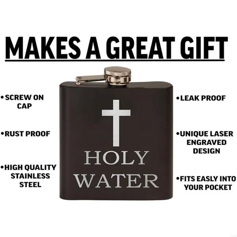 Leakproof Stainlessed Steel Holy Water Container With Crossed For Camping And Religious Event