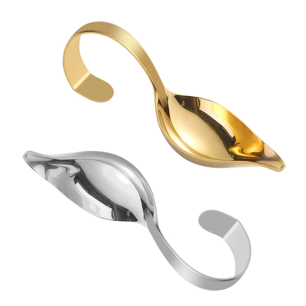 

2pcs Stainless Steel Serving Kitchen Scoops Household Hotel Sauce Spoons Seasoning Scoop Curved Handle Saucier Drizzle Spoons