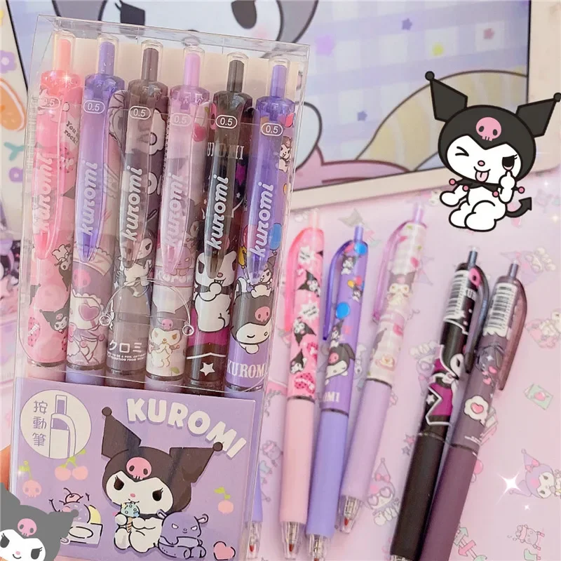 6pcs/box Kawaii 0.5mm Anime Cartoon Print Gel Pen Kawaii Dog Press Pen Neutral Pen Signature Pen School Writing Supplies Gift