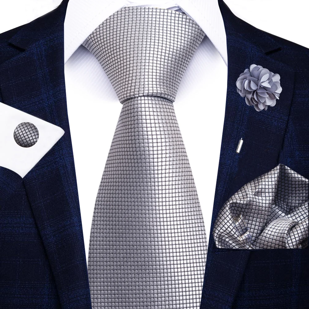 Großhandel Mode 8 CM Blaues Paisley-Krawatten-Etui Manschettenknöpfe Anstecknadel-Set Herren Büroanzug-Accessoires Hochzeitsgeschenk für Partys – Detail 8