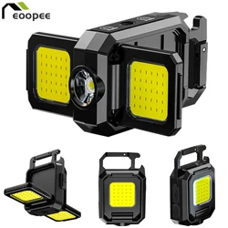 Linterna de llavero recargable, Mini luces COB portátiles de trabajo con luces laterales plegables de 90 °, linterna súper brillante para acampar