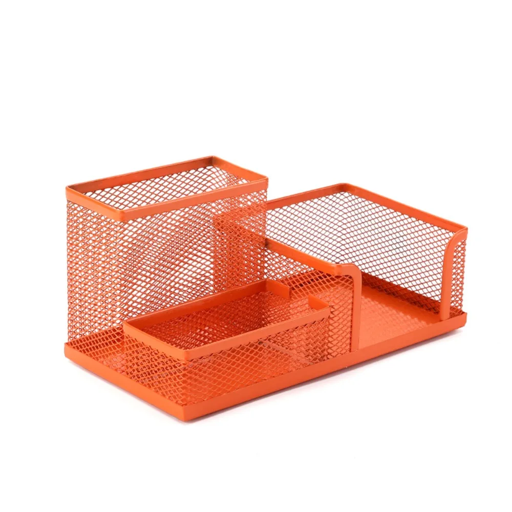 

3/4 Grid Metal Mesh Pen Holder Large Capacity Creative Pencil Storage Box Hollowed-out Space-Saving Desktop Storage Container