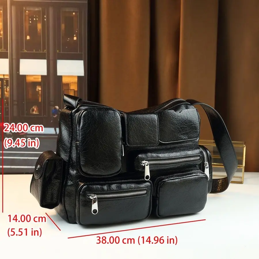 Designer Brand Oil Wax Classic Multi-pocket Concave Shape Design Single-shoulder Crossbody Travel Large-capacity Messenger Bag