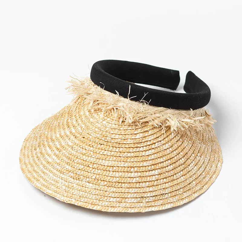 New Spring Summer Fashion Cap Fur-edged Hollow-top Straw Hat for Women 100% Natural Straw Sun Visors