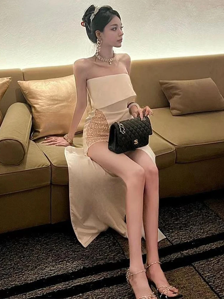 Vestido e branco para dama de honra, cintura alta, fenda longa, saia longa, vestido para festa de aniversário e noivad...