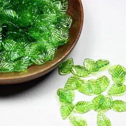 11/13mm 100Pcs Acrylic Leaf Pendant Green Beads For Jewelry Making DIY Neckalce Earring Ornament Fashion Materials Wholesale