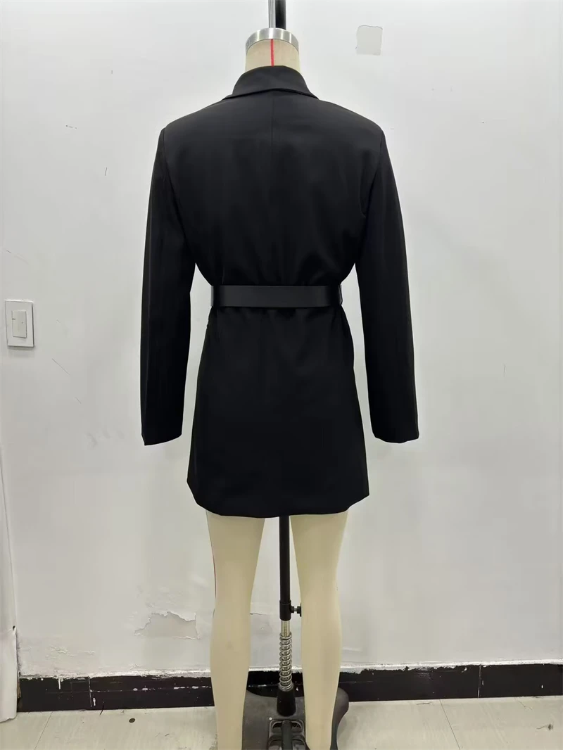 KEYANKETIAN 2025 Spring New Women's With Belt Black Suit Dress Office Lady Double Breasted Slim Long Sleeve Fashion Mini Dress