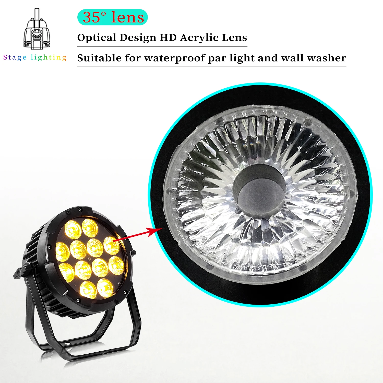 Led Par light Lens diameter 42mm  use for 7x12w 12x18w 18x18w 18x15w 7x18w 20x12w Led Stage light the lens angle can  choose