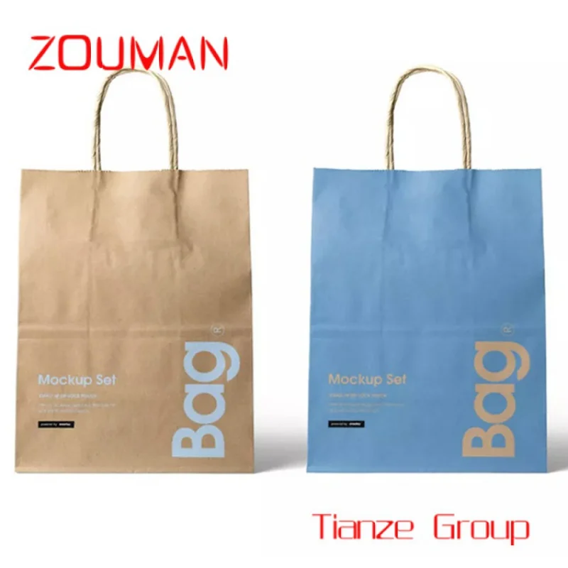 Bolsa de papel Kraft con mango de nailon reciclado, bolsa de compras de papel Kraft personalizada con su propio logotipo, color negro, marrón y blanco, para regalo, venta al por mayor