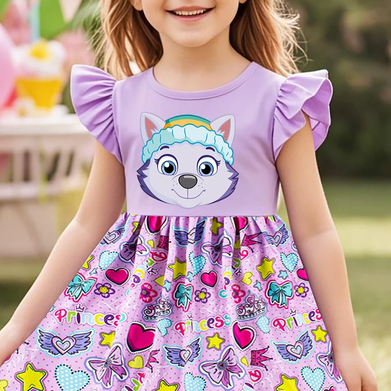 Gaun Kasual Lucu Anak Perempuan PAW Patrols Rok Fashion Kartun Anak-anak Skye Pakaian Anak-anak Musim Panas Gaun Satu Potong Hadiah Ulang Tahun 2025