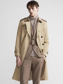 Men's Double-Breasted Belted British-Style Long Trench Coat 3 Mauroicardi Spring Autumn Long Chic Khaki Trench Coat Men Belt Double Breasted Elegant Luxury British Style Black Overcoat 2025 3
