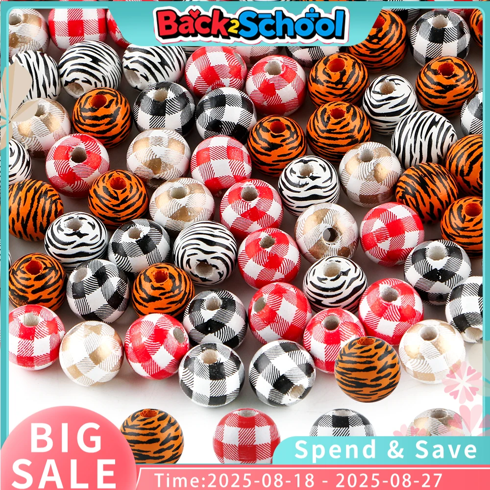 

Kovict 30pcs/Lot 16mm Round Natural Woodne Beads Grid Zebra Paint Wood Bead For Jewelry Making Necklace Bracelet Accessories