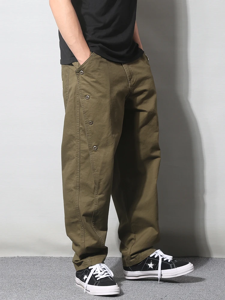 Retro Japanese Streetwear Men's Cargo Pants Spring Autumn Loose Straight Leg Casual Trousers Cone ape Trendy Harlan Pants