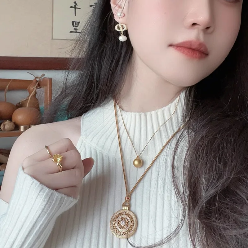 Ancient Sand Gold Eight-treasure Compass Pendant Necklace Whatever You Ask for Pendant Sweater Chain Auspicious Lucky Jewelry