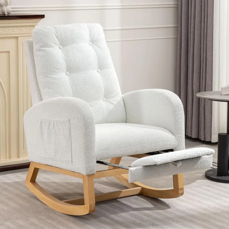 Comfy Accent Lounge Armchair Rocking Chair with Footrest, Upholstered Nursery Glider Roker Chair with Side Pocket