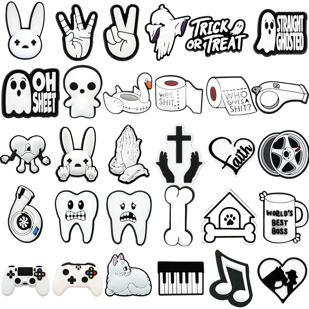 1PCS White Style Shoe Charms White Whistle Rabbit Ghost Shoe Accessories Pins Women Men Tooth Cat Sandals Buckle Shoe Decoration