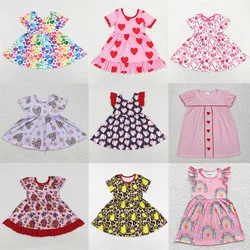 Kids Valentine's Day Dress Short Sleeve Heart Print Baby Girls Clothing Toddler Boutique Clothes